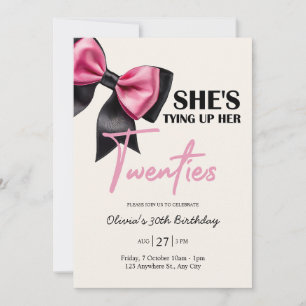 Chic Black & Pink Bow Invitation de 30e anniversai