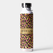 Chic Black Pink Gold Leopard Afdrukken op maat Waterfles (Links)