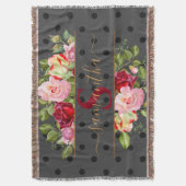 Chic Black Polka Dot en Rozen Monogram en naam Deken (Voorkant Verticaal)