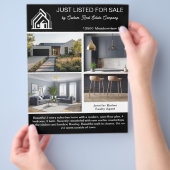 Chic Black Real Estate Home Listing 2 Sided Modern Flyer (Hand)