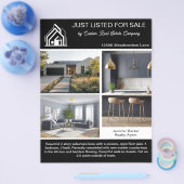 Chic Black Real Estate Home Listing 2 Sided Modern Flyer (Enkel)