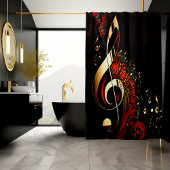 Chic Black Red en Gold Clef Note Douchegordijn