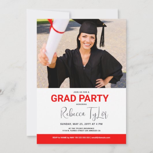 Chic Black & Red Typography Photo Invitation (Dos)