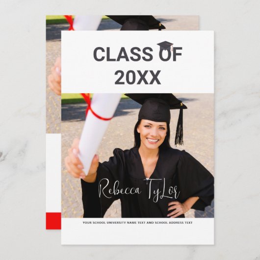 Chic Black & Red Typography Photo Invitation (Devant / Derrière)