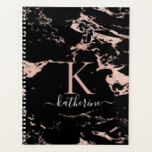 Chic Black Roos Gold Foil marble Monogram Planner (Voorkant)