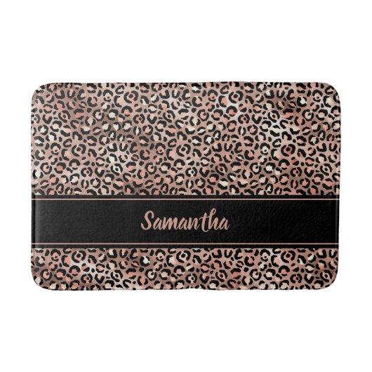 Chic Black Roos Gold Leopard Afdrukken op maat Badmat (Voorkant)