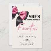 Chic Black & Rose Bow Invitation 50e anniversaire (Devant)