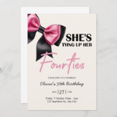Chic Black & Rose Bow Invitation 50e anniversaire (Devant / Derrière)