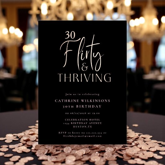 Chic Black & Rose Gold 30th Birthday Invitation