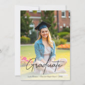 Chic Black Script Afstuderen twee foto-Afstuderen Kaart (Voorkant)