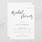 Chic Black Script Bridal Shower Invitation Minimal (Devant / Derrière)