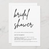 Chic Black Script Bridal Shower Invitation Minimal Kaart (Voorkant / Achterkant)