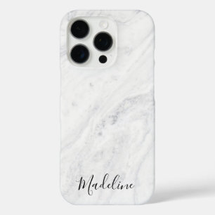 Chic Black Script Monogram op witte marmer iPhone 16 Pro Hoesje