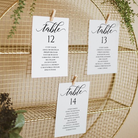 Chic Black Script Table Number Seating Chart Kaart