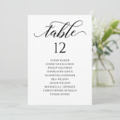 Chic Black Script Table Number Seating Chart Kaart (Staand voorkant)
