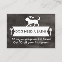 Chic Black Silhouette Dog Grooming Promo Kaart