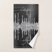 Chic Black Silver Driving Glitter Monogram Name Bad Handdoek (Handdoek)