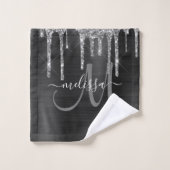 Chic Black Silver Driving Glitter Monogram Name Bad Handdoek (Wasdoekje)