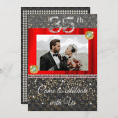 Chic Black Silver Emerald 35e bruiloft Jubileum Kaart (Voorkant / Achterkant)