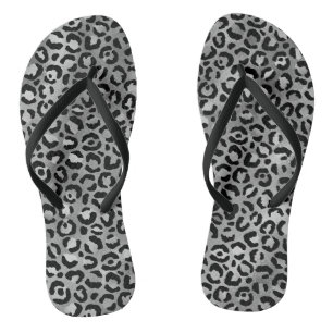 Chic Black Silver Foil Grey Leopard Print Teenslippers