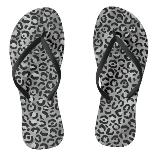 Chic Black Silver Foil Grey Leopard Print Teenslippers (Voetbed)