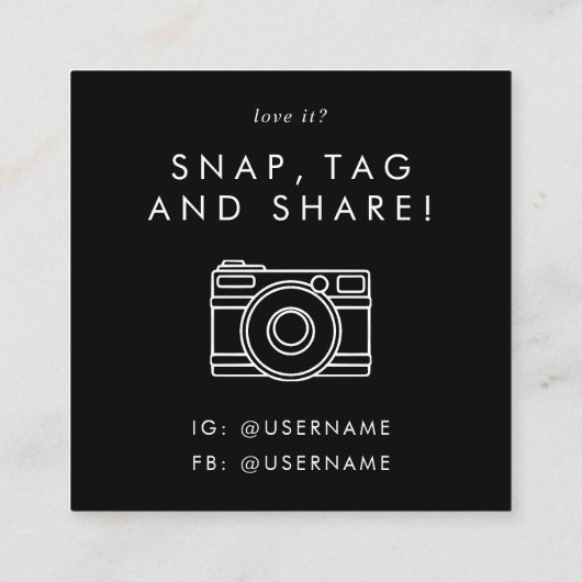 Chic Black Social Media Snap Share Bedankt Vierkante Visitekaartje (Achterkant)