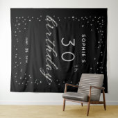 Chic Black Sparkle Glitter Birthday Party Backdrop Wandkleed (In Situ (horizontaal))