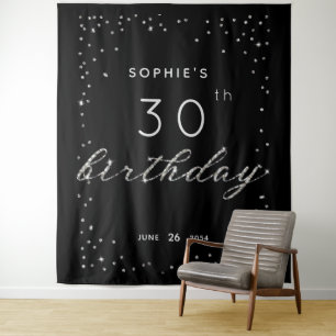 Chic Black Sparkle Glitter Birthday Party Backdrop Wandkleed