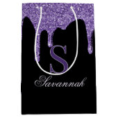 Chic Black Sparkle Paarse Glitter Drips Monogram Medium Cadeauzakje (Voorkant)
