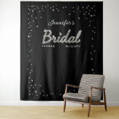 Chic Black Sparkle Script Glitter Vrijgezellenfees Wandkleed (In situ)