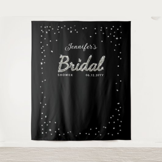 Chic Black Sparkle Script Glitter Vrijgezellenfees Wandkleed (Voorkant)