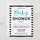 Chic Black Stripes Baby shower Bleu Invitation (Devant)