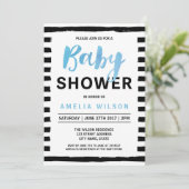 Chic Black Stripes Baby shower Bleu Invitation (Debout devant)