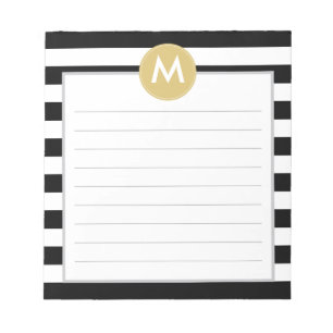 Chic Black Stripes Monogram Pad Notitieblok