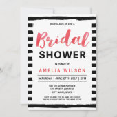 Chic Black Stripes Red Bridal Shower Invitation (Devant)
