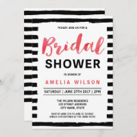 Chic Black Stripes Red Bridal Shower Invitation