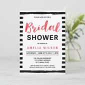 Chic Black Stripes Red Bridal Shower Kaart (Staand voorkant)