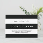 Chic Black Stripes Retirement Party Invite Kaart (Staand voorkant)