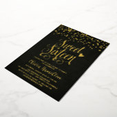 Chic Black Sweet 16 Gold Confetti Foil Invitation (Rotation)
