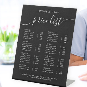 Chic Black Typography Zakelijke Service prijslijst Reclamebord Met Voetstuk