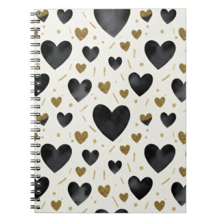 Chic Black Watercolor Hearts Notitieboek