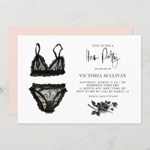 Chic Black Waterverf Lace Lingerie Hen Party Kaart