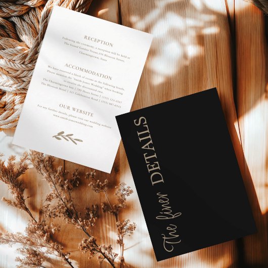 Chic Black Wedding Details Informatiekaartje