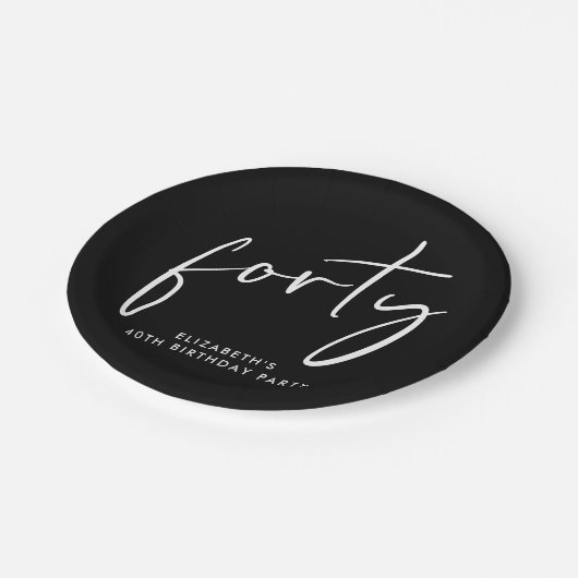 Chic Black White 40ste verjaardagsfeestje Papieren Bordje (Gekanteld)