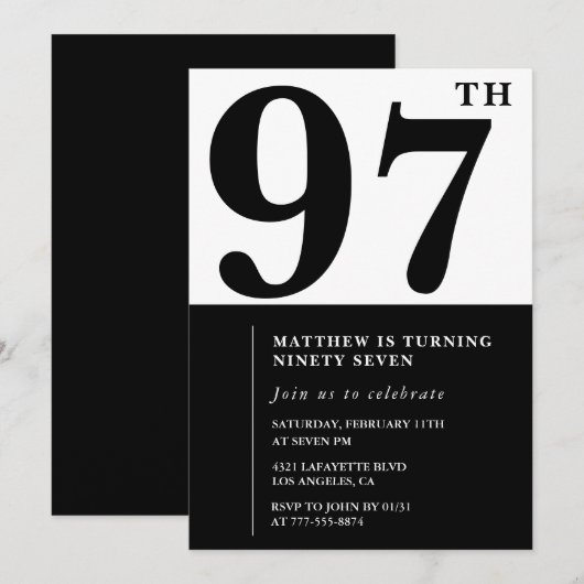 Chic Black & White 97ste verjaardag Kaart (Voorkant / Achterkant)