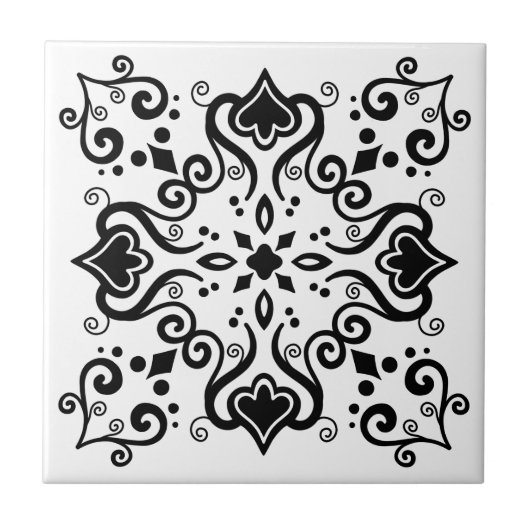 Chic Black White Azulejo Style Pattern A01b Tegeltje (Voorkant)
