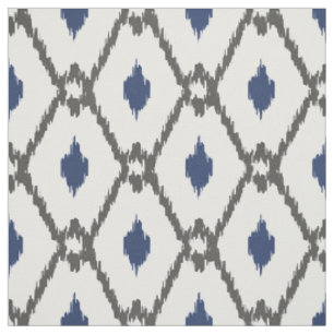 Chic Black white blue ikat tribal diamantpatroon Stof