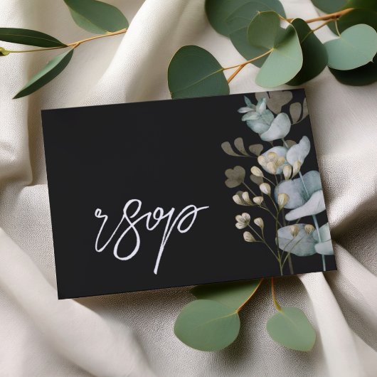 Chic Black & White Botancial Wedding RSVP Card