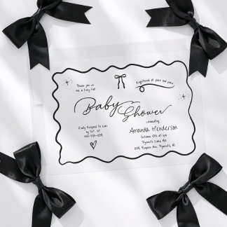 Chic Black & White Bow Doodle Style Baby Shower Kaart