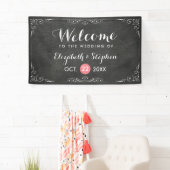 Chic Black White Chalkboard Floral Wedding Banner (Insitu)